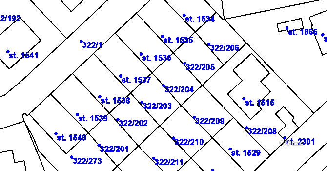 Parcela st. 322/204 v KÚ Trhové Sviny, Katastrální mapa