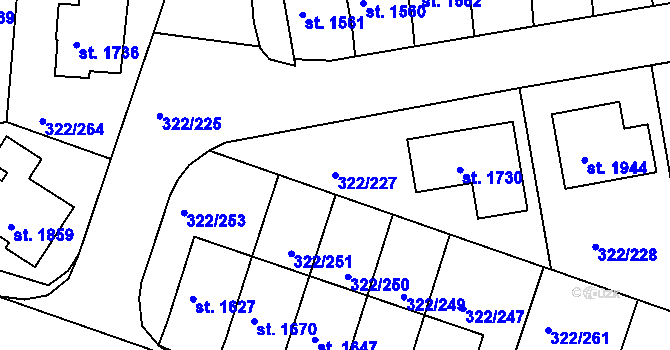 Parcela st. 322/227 v KÚ Trhové Sviny, Katastrální mapa