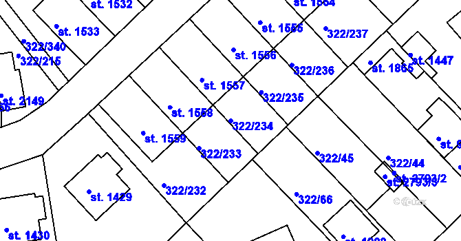 Parcela st. 322/234 v KÚ Trhové Sviny, Katastrální mapa