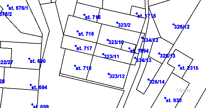 Parcela st. 323/11 v KÚ Trhové Sviny, Katastrální mapa