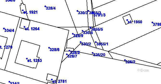 Parcela st. 330/2 v KÚ Trhové Sviny, Katastrální mapa