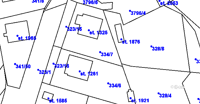 Parcela st. 334/7 v KÚ Trhové Sviny, Katastrální mapa