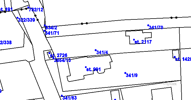Parcela st. 341/4 v KÚ Trhové Sviny, Katastrální mapa