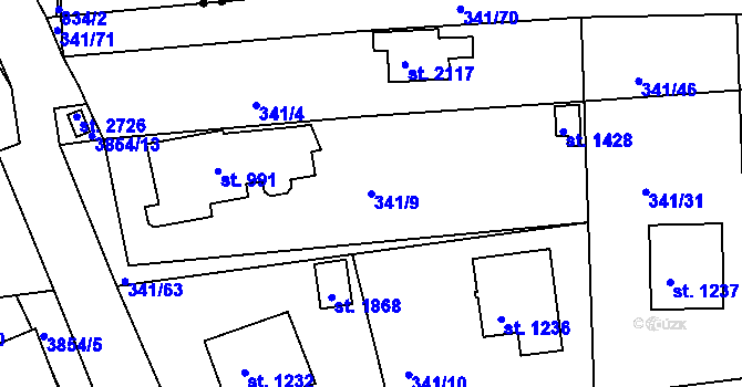 Parcela st. 341/9 v KÚ Trhové Sviny, Katastrální mapa