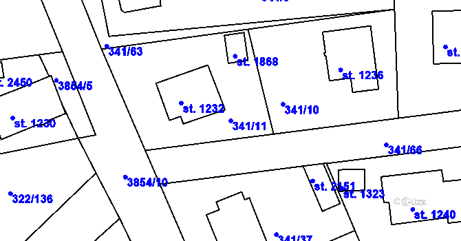 Parcela st. 341/11 v KÚ Trhové Sviny, Katastrální mapa