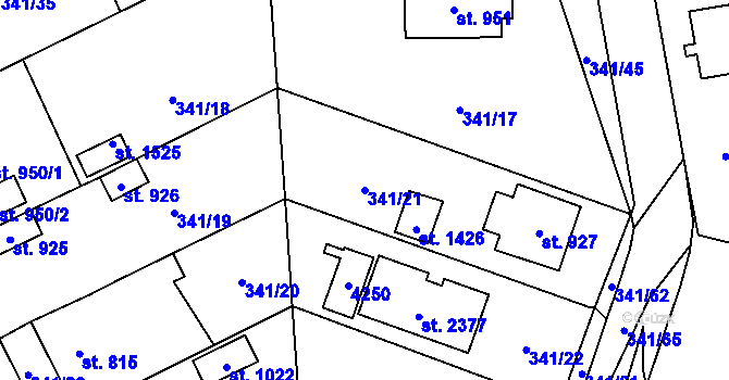Parcela st. 341/21 v KÚ Trhové Sviny, Katastrální mapa