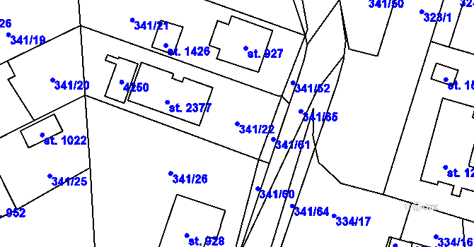 Parcela st. 341/22 v KÚ Trhové Sviny, Katastrální mapa