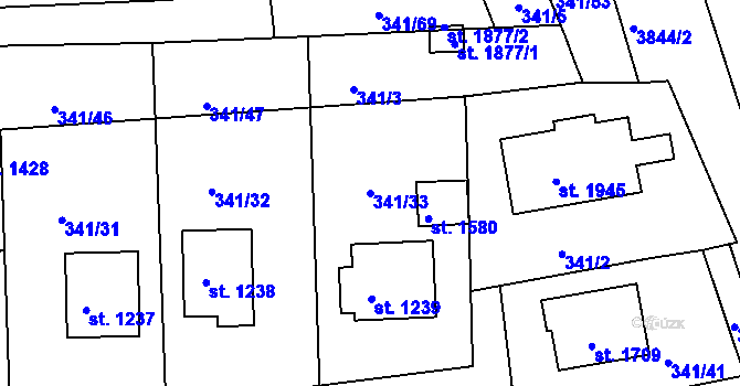 Parcela st. 341/33 v KÚ Trhové Sviny, Katastrální mapa