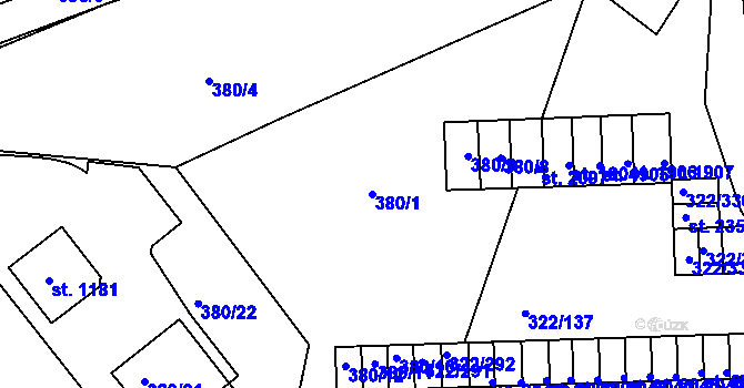 Parcela st. 380/1 v KÚ Trhové Sviny, Katastrální mapa