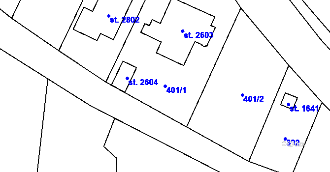 Parcela st. 401/1 v KÚ Trhové Sviny, Katastrální mapa