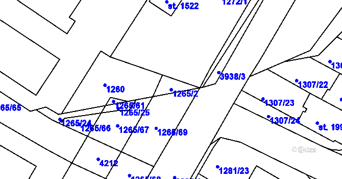 Parcela st. 1265/2 v KÚ Trhové Sviny, Katastrální mapa