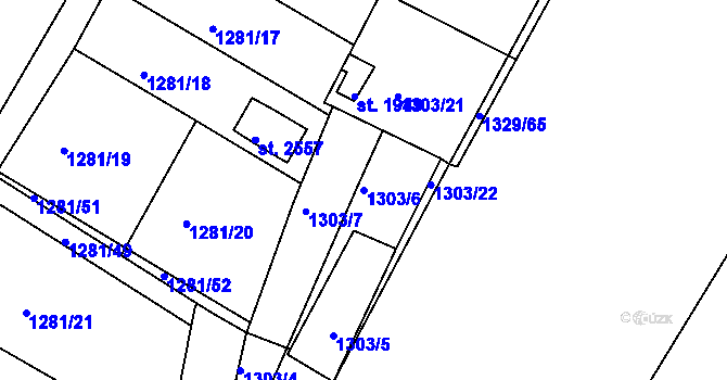 Parcela st. 1303/6 v KÚ Trhové Sviny, Katastrální mapa
