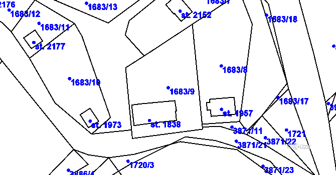 Parcela st. 1683/9 v KÚ Trhové Sviny, Katastrální mapa