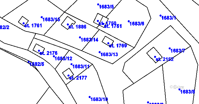 Parcela st. 1683/13 v KÚ Trhové Sviny, Katastrální mapa