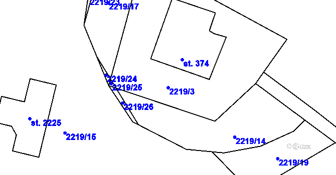 Parcela st. 2219/3 v KÚ Trhové Sviny, Katastrální mapa