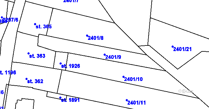 Parcela st. 2401/9 v KÚ Trhové Sviny, Katastrální mapa