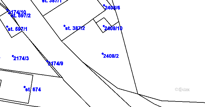Parcela st. 2408/2 v KÚ Trhové Sviny, Katastrální mapa