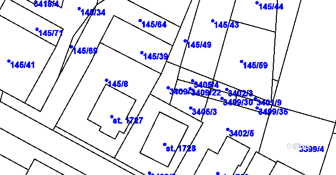 Parcela st. 3409/3 v KÚ Trhové Sviny, Katastrální mapa