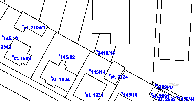 Parcela st. 3418/15 v KÚ Trhové Sviny, Katastrální mapa