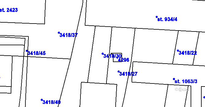 Parcela st. 3418/30 v KÚ Trhové Sviny, Katastrální mapa