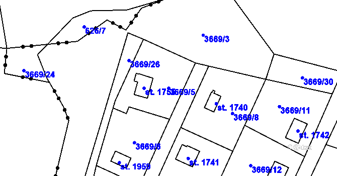 Parcela st. 3669/5 v KÚ Trhové Sviny, Katastrální mapa