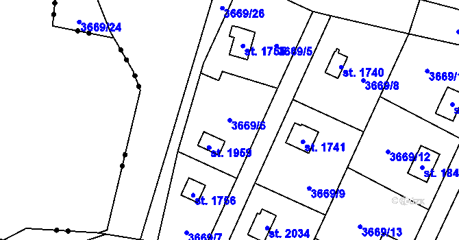 Parcela st. 3669/6 v KÚ Trhové Sviny, Katastrální mapa