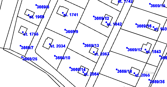 Parcela st. 3669/13 v KÚ Trhové Sviny, Katastrální mapa