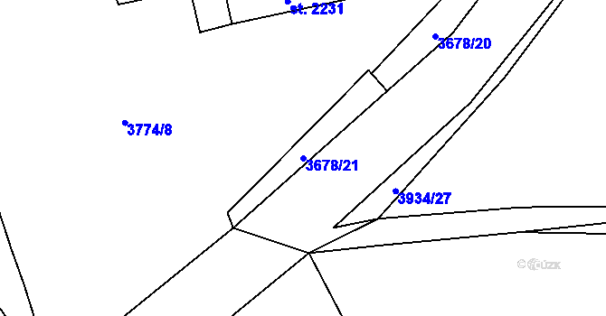 Parcela st. 3678/21 v KÚ Trhové Sviny, Katastrální mapa