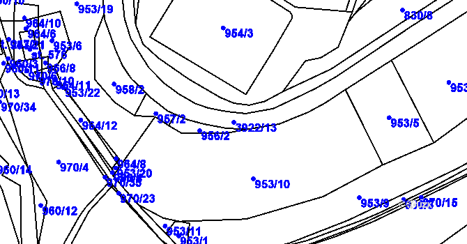 Parcela st. 3922/13 v KÚ Trhové Sviny, Katastrální mapa