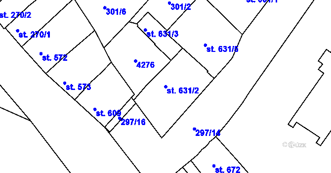 Parcela st. 631/2 v KÚ Trhové Sviny, Katastrální mapa