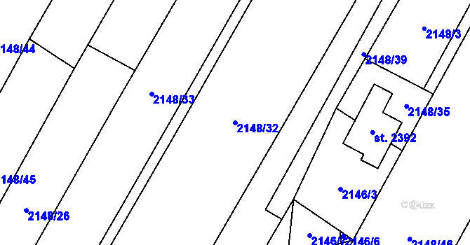 Parcela st. 2148/32 v KÚ Trhové Sviny, Katastrální mapa