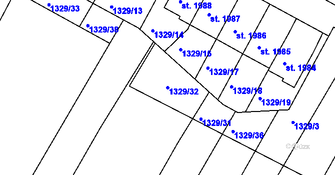 Parcela st. 1329/32 v KÚ Trhové Sviny, Katastrální mapa