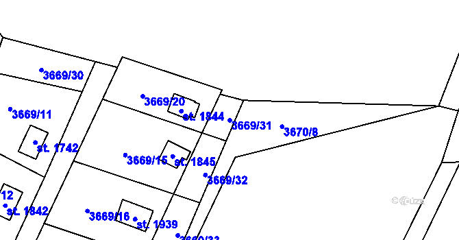 Parcela st. 3669/31 v KÚ Trhové Sviny, Katastrální mapa