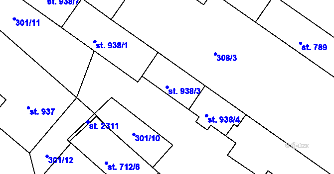 Parcela st. 938/3 v KÚ Trhové Sviny, Katastrální mapa