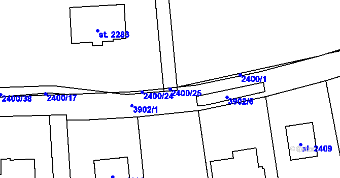 Parcela st. 2400/25 v KÚ Trhové Sviny, Katastrální mapa