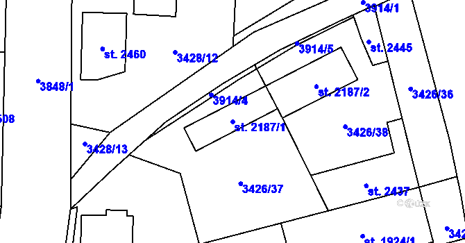 Parcela st. 2187/1 v KÚ Trhové Sviny, Katastrální mapa