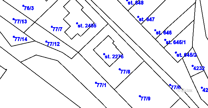 Parcela st. 2276 v KÚ Trhové Sviny, Katastrální mapa