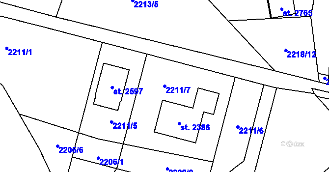 Parcela st. 2211/7 v KÚ Trhové Sviny, Katastrální mapa