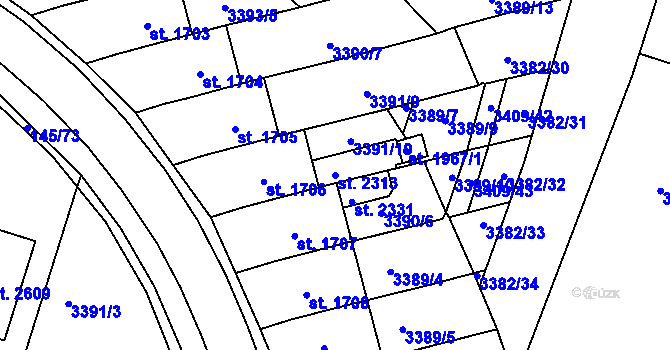 Parcela st. 2313 v KÚ Trhové Sviny, Katastrální mapa