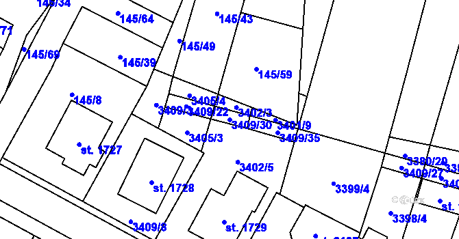Parcela st. 3409/30 v KÚ Trhové Sviny, Katastrální mapa