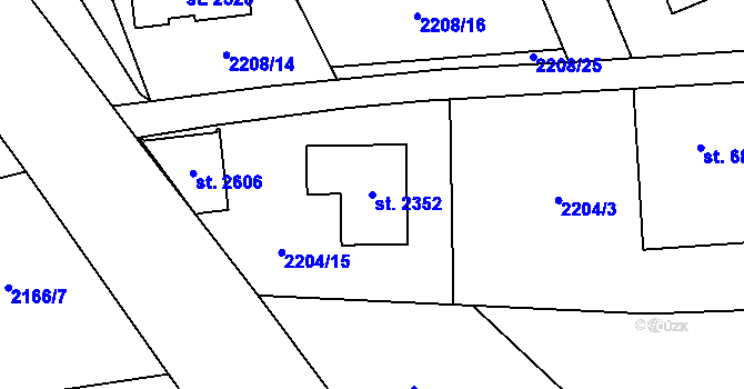 Parcela st. 2352 v KÚ Trhové Sviny, Katastrální mapa