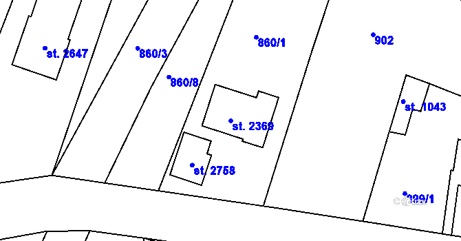 Parcela st. 2369 v KÚ Trhové Sviny, Katastrální mapa