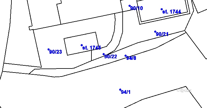 Parcela st. 90/22 v KÚ Trhové Sviny, Katastrální mapa