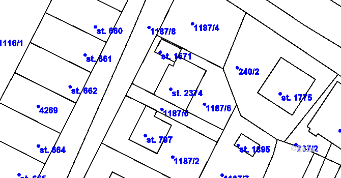 Parcela st. 2374 v KÚ Trhové Sviny, Katastrální mapa