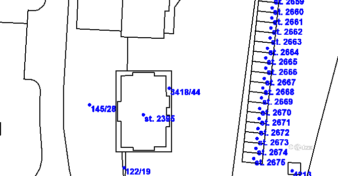 Parcela st. 3418/44 v KÚ Trhové Sviny, Katastrální mapa