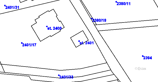 Parcela st. 2401 v KÚ Trhové Sviny, Katastrální mapa