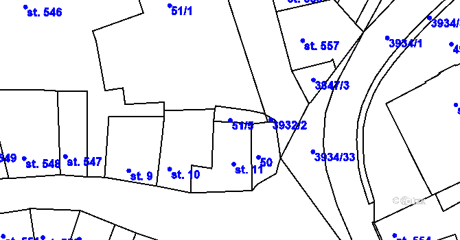 Parcela st. 51/5 v KÚ Trhové Sviny, Katastrální mapa