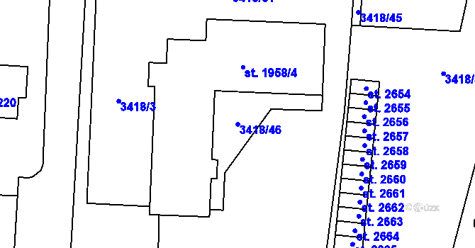 Parcela st. 3418/46 v KÚ Trhové Sviny, Katastrální mapa