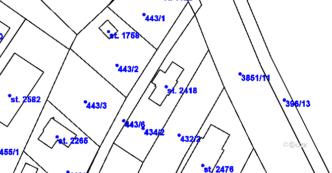 Parcela st. 2418 v KÚ Trhové Sviny, Katastrální mapa