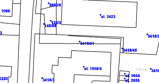 Parcela st. 3418/51 v KÚ Trhové Sviny, Katastrální mapa